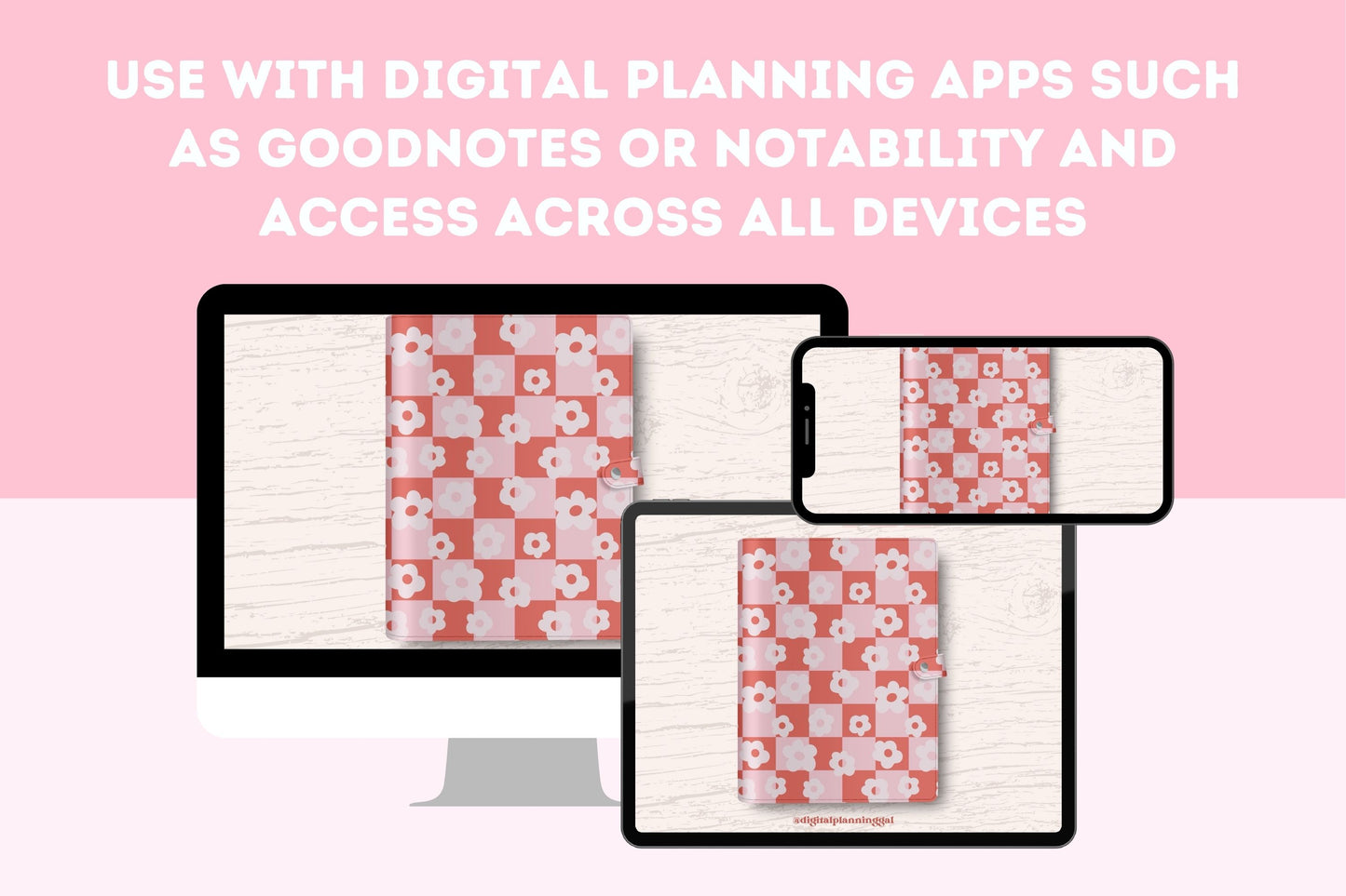 Retro Pink 2024 Horizontal Dated Hyperlinked Digital Planner