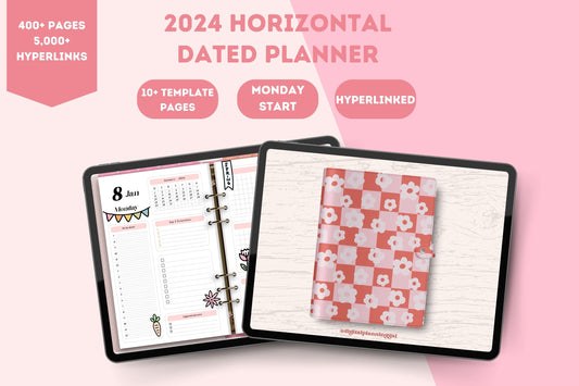 Retro Pink 2024 Horizontal Dated Hyperlinked Digital Planner