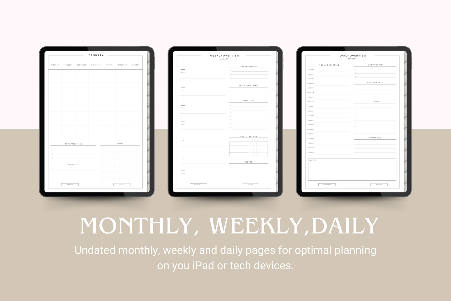 Undated Minimalist Digital Planner