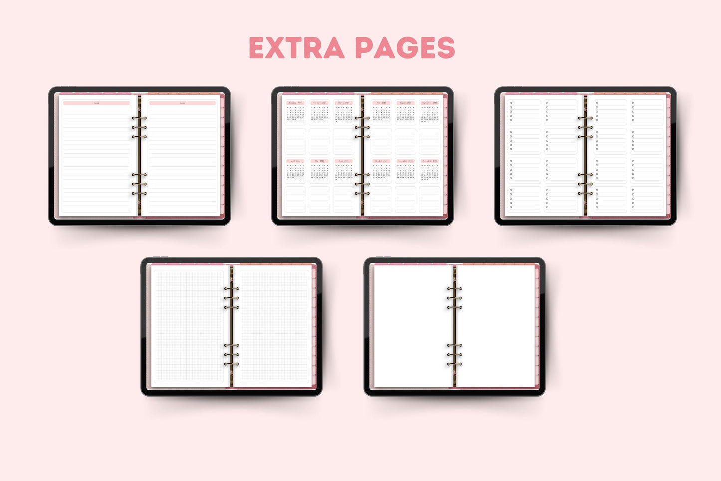 Retro Pink 2024 Horizontal Dated Hyperlinked Digital Planner
