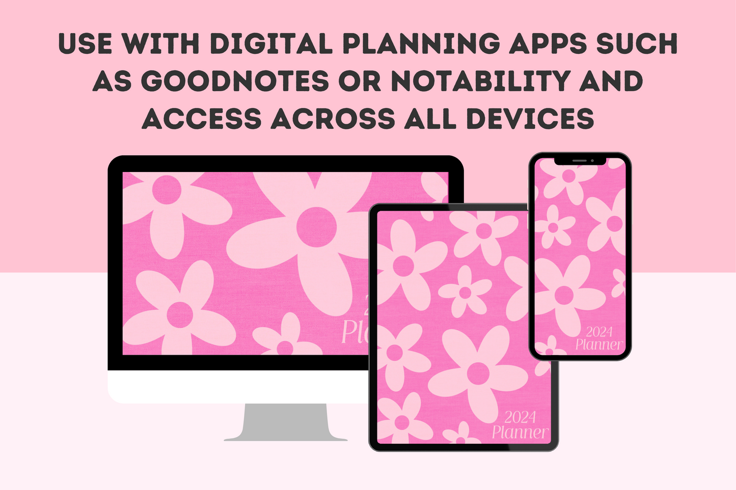 2024 Dated Hyperlinked Pink Digital Planner